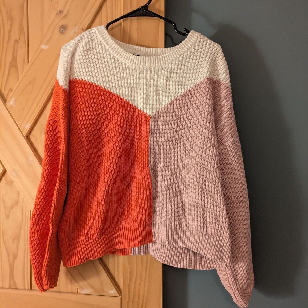 1. State Women's Cropped Colorblock Long Sleeve Sweater Size XL